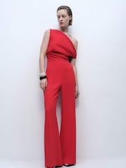 Mango Red Long Asymmetrical Draped Jumpsuit - Image 1 of 4