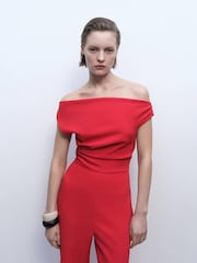 Mango Red Long Asymmetrical Draped Jumpsuit - Image 2 of 4