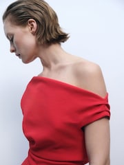 Mango Red Long Asymmetrical Draped Jumpsuit - Image 3 of 4