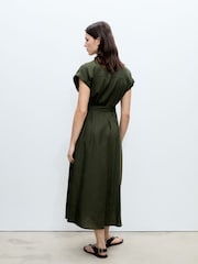 Mango Brown Front Pleat Linen Blend Shirt Dress - Image 2 of 6