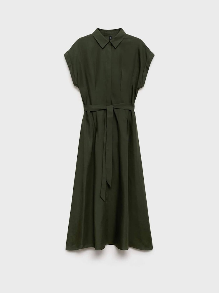 Mango Khaki Front Pleat Linen Blend Shirt Dress - Image 6 of 6 Mango Khaki Front Pleat Linen Blend Shirt Dress - Image 6 of 6