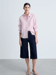 Mango Pink Straight Long Sleeve Linen Shirt - Image 1 of 6