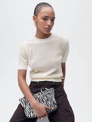 Mango Cream Short-Sleeved Openwork Knitted Jumper - Image 1 of 7