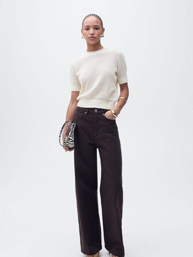 Mango Cream Short-Sleeved Openwork Knitted Jumper - Image 2 of 7