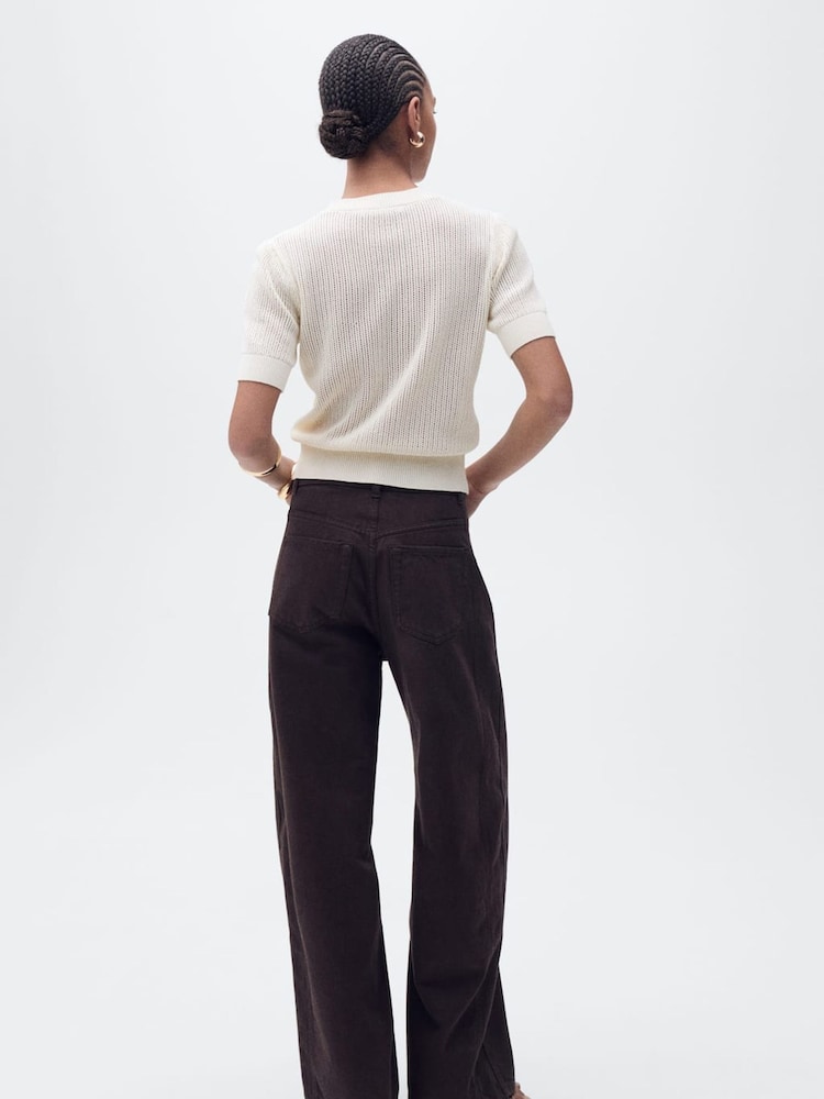 Mango Cream Short-Sleeved Openwork Knitted Jumper - Image 3 of 7