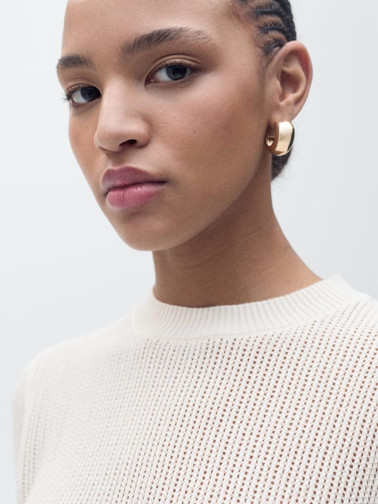 Mango Cream Short-Sleeved Openwork Knitted Jumper - Image 4 of 7