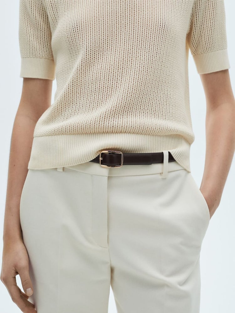 Mango Cream Short-Sleeved Openwork Knitted Jumper - Image 5 of 7