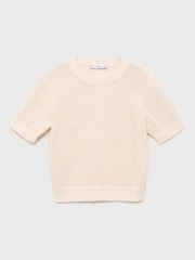 Mango Cream Short-Sleeved Openwork Knitted Jumper - Image 6 of 7