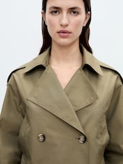 Mango Dark Brown Double Breasted Crop Trench Coat - Image 1 of 7