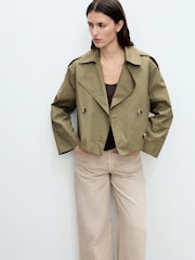 Mango Dark Brown Double Breasted Crop Trench Coat - Image 2 of 7