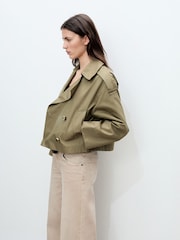 Mango Dark Brown Double Breasted Crop Trench Coat - Image 3 of 7