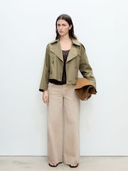 Mango Dark Brown Double Breasted Crop Trench Coat - Image 4 of 7