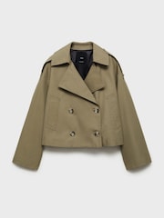 Mango Dark Brown Double Breasted Crop Trench Coat - Image 6 of 7