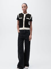 Mango Black Jewel Button Contrast Knit Waistcoat - Image 1 of 7
