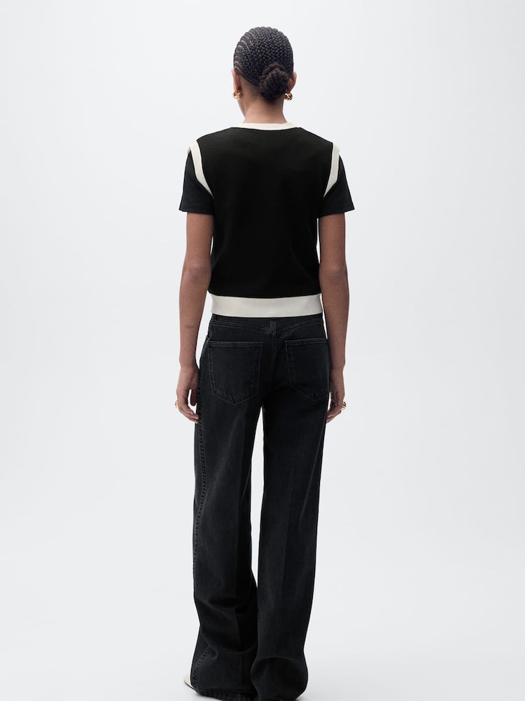 Mango Black Jewel Button Contrast Knit Waistcoat - Image 2 of 7