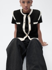 Mango Black Jewel Button Contrast Knit Waistcoat - Image 3 of 7