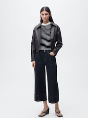 Mango Blue Seam Detail Crop Wide Leg Jeans - Image 2 of 7