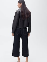 Mango Blue Seam Detail Crop Wide Leg Jeans - Image 3 of 7