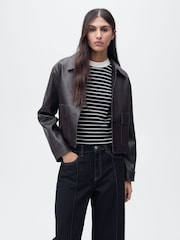 Mango Blue Seam Detail Crop Wide Leg Jeans - Image 4 of 7