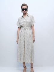 Mango Cream Polka Dot Short Sleeve Shirt Midi Dress - Image 1 of 6