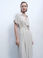 Mango Cream Polka Dot Short Sleeve Shirt Midi Dress - Image 2 of 6