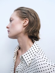 Mango Cream Polka Dot Short Sleeve Shirt Midi Dress - Image 4 of 6