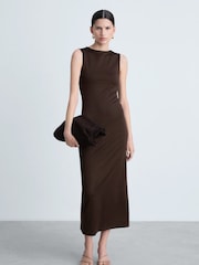 Mango Chocolate Brown Slit Detail Sleeveless Maxi Dress - Image 1 of 6