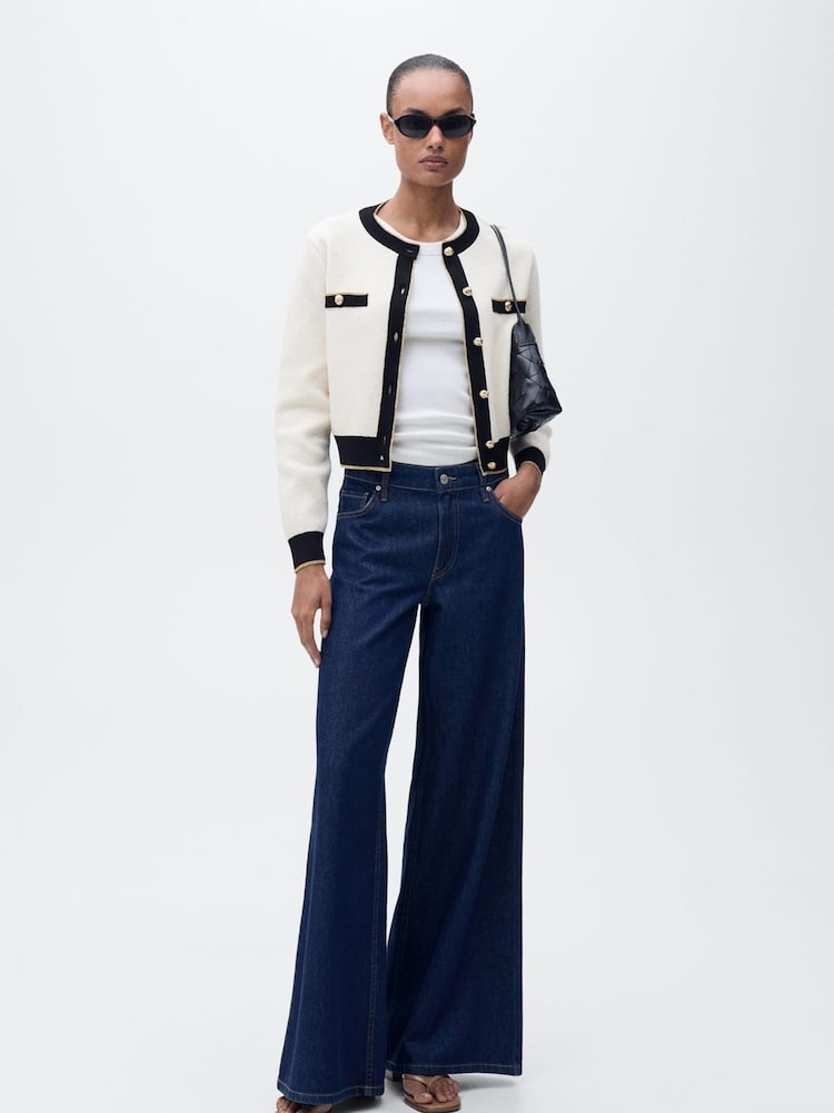 Mango Cream Knitted Cardigan With Jewel Button - Image 1 of 5