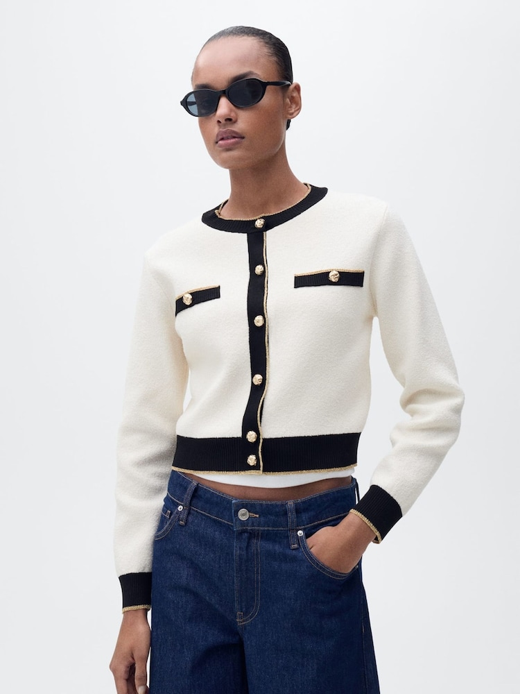 Mango Cream Knitted Cardigan With Jewel Button - Image 2 of 5