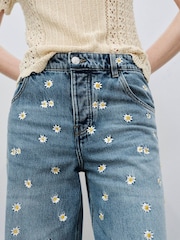 Mango Blue Flower Embroidered Wideleg Jeans - Image 4 of 6