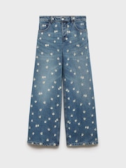 Mango Blue Flower Embroidered Wideleg Jeans - Image 5 of 6
