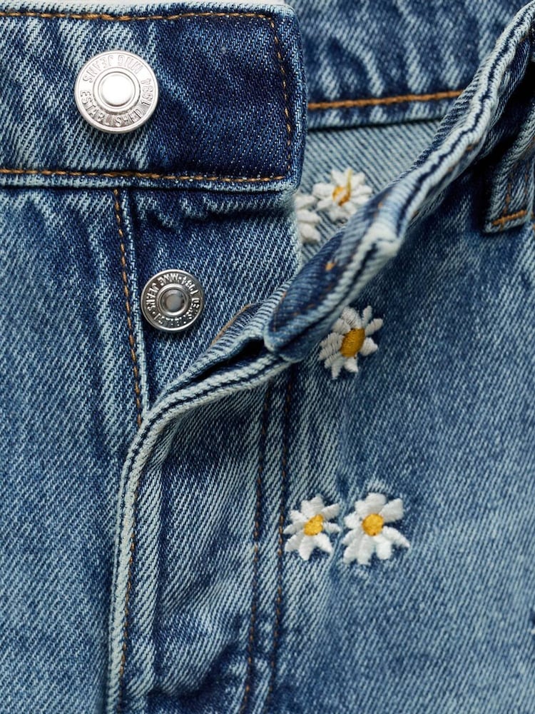 Mango Blue Flower Embroidered Wideleg Jeans - Image 6 of 6