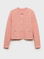 Mango Pink Tweed Jacket With Jewel Buttons - Image 5 of 6