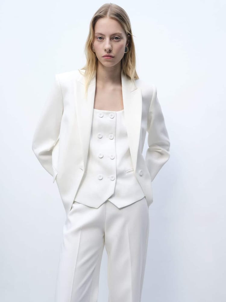 Mango Cream Structured Suit Jacket - Image 1 of 6