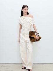 Mango Cream Asymmetric Ruched Top - Image 1 of 7