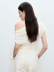 Mango Cream Asymmetric Ruched Top - Image 3 of 7