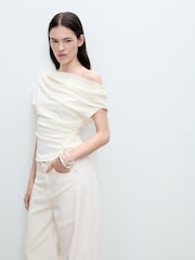 Mango Cream Asymmetric Ruched Top - Image 4 of 7