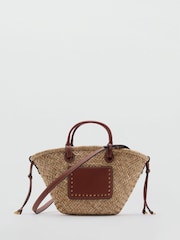 Mango Brown Small Jute Handbag - Image 1 of 4