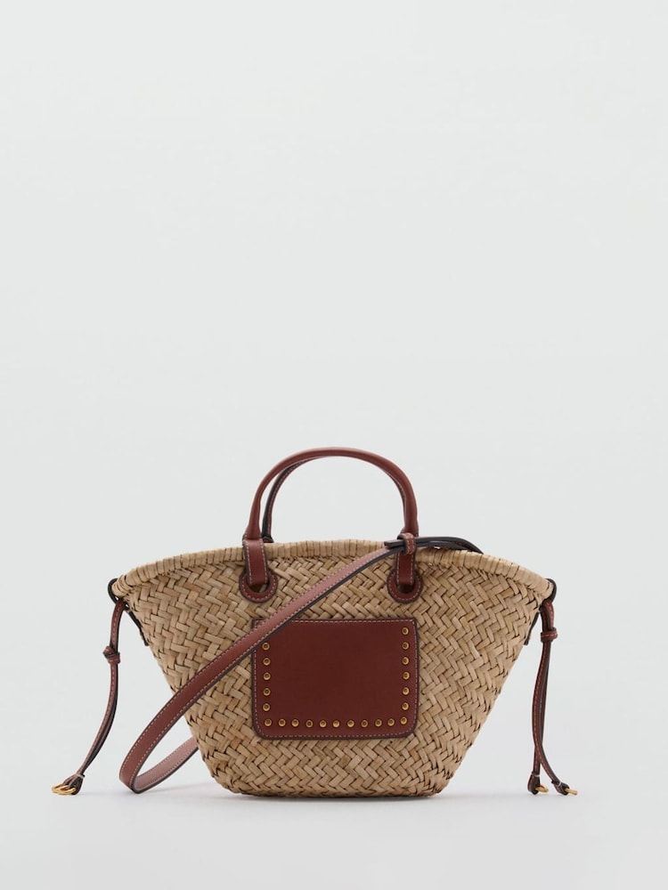 Mango Brown Small Jute Handbag - Image 1 of 4