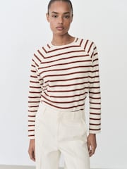 Mango Brown Stripe Stripe Round Neck Long Sleeve Top - Image 1 of 6
