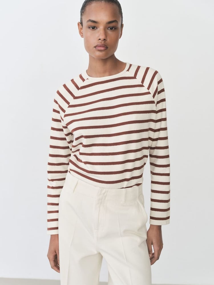 Mango Brown Stripe Stripe Round Neck Long Sleeve Top - Image 1 of 6