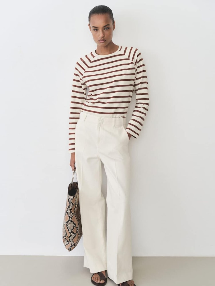 Mango Brown Stripe Stripe Round Neck Long Sleeve Top - Image 2 of 6