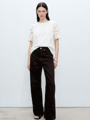 Mango White Crochet Sleeve Cotton T-Shirt - Image 1 of 5