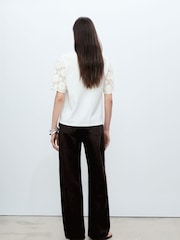 Mango White Crochet Sleeve Cotton T-Shirt - Image 2 of 5