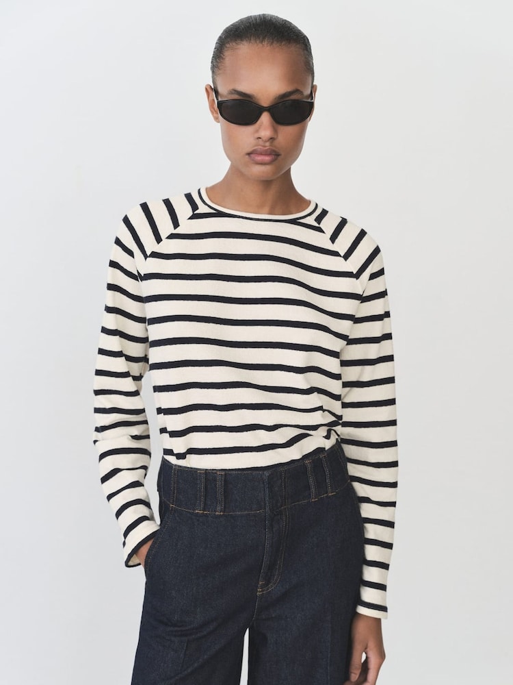 Mango Blue Stripe Round Neck Long Sleeve Top - Image 1 of 7