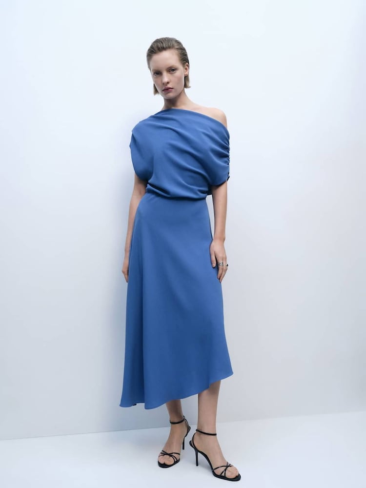 Mango Blue Drape Neck Maxi Dress - Image 1 of 6 Mango Blue Drape Neck Maxi Dress - Image 1 of 6