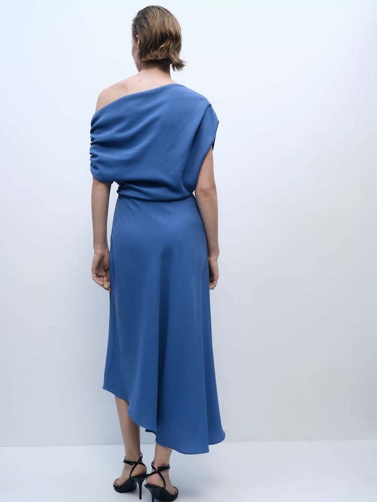 Mango Blue Drape Neck Maxi Dress - Image 2 of 6 Mango Blue Drape Neck Maxi Dress - Image 2 of 6