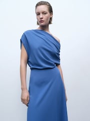 Mango Blue Drape Neck Maxi Dress - Image 3 of 6