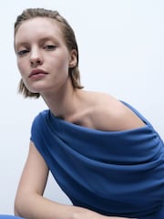 Mango Blue Drape Neck Maxi Dress - Image 4 of 6