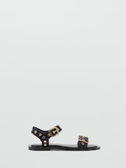 Mango Black Claudio Leather Sandals - Image 1 of 3
